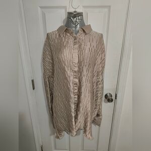 PrettyLittleThing Tan Casual Button Down Shirt with Crinkled Texture